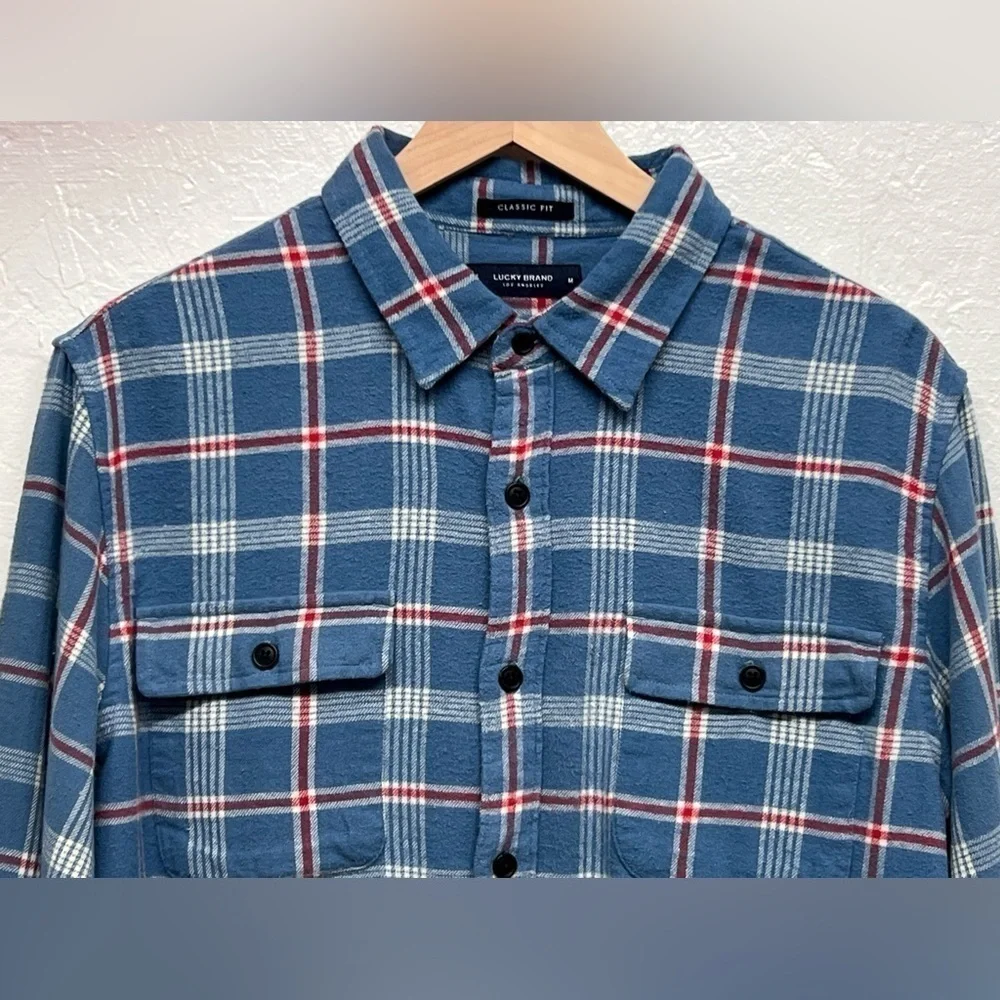 LUCKY Brand - Men's Button-Down Humboldt Woven Long Sleeve Flannel Shirt - Blue